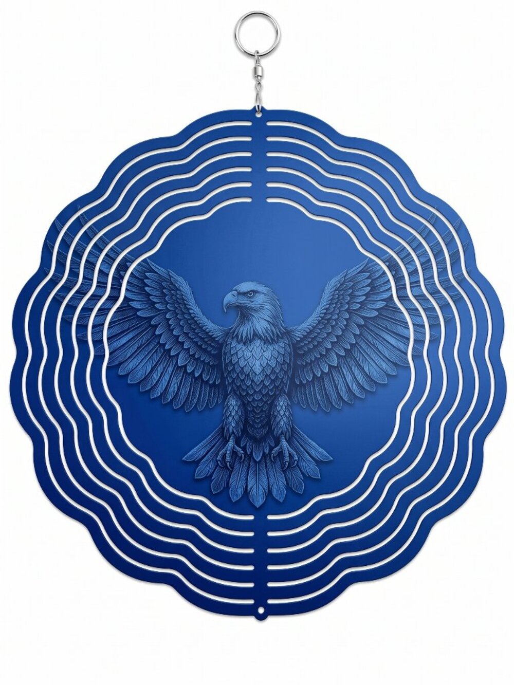 10" Golden Eagle Kinetic Wind Spinner - Blue Metal Hanging Garden Yard Decor